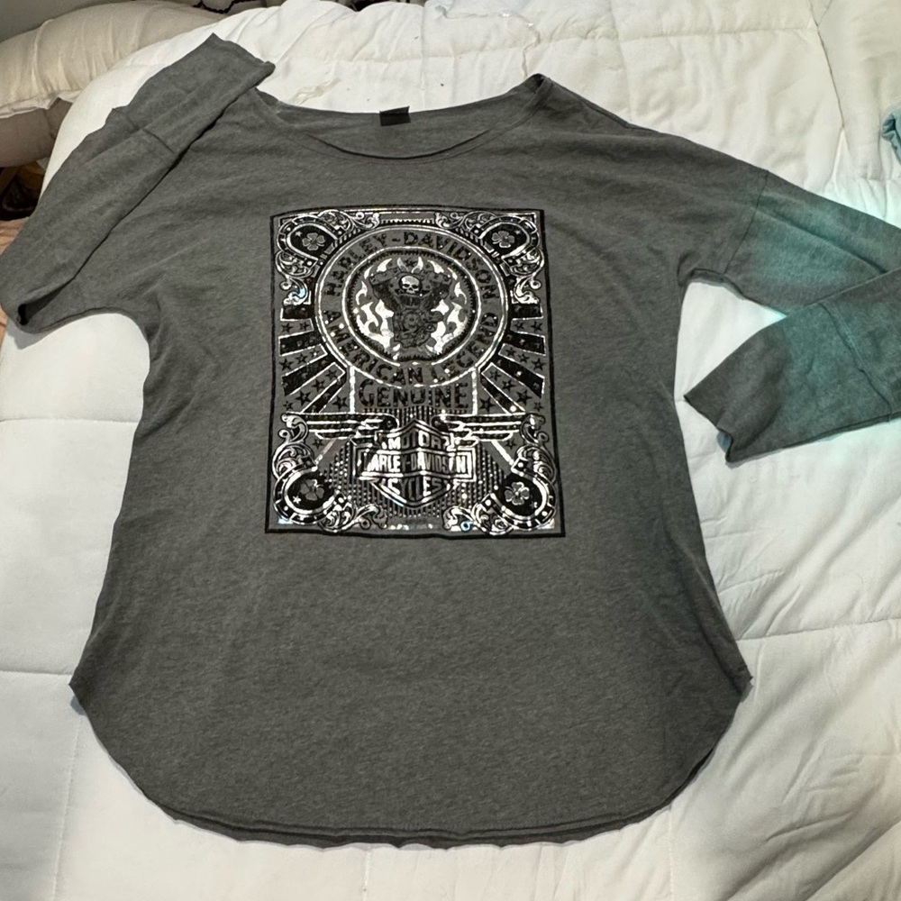 Harley-Davidson Gray and Black Graphic Tee
